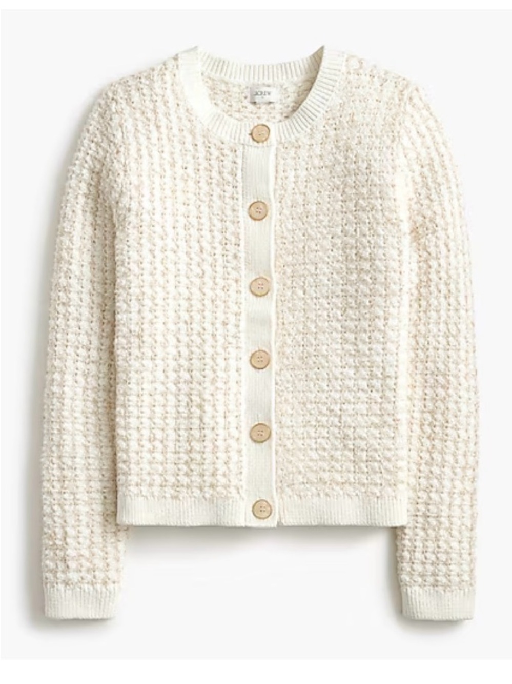 J Crew Factory Women’s Cream and Gold Button-Front Textured Sweater Cardigan